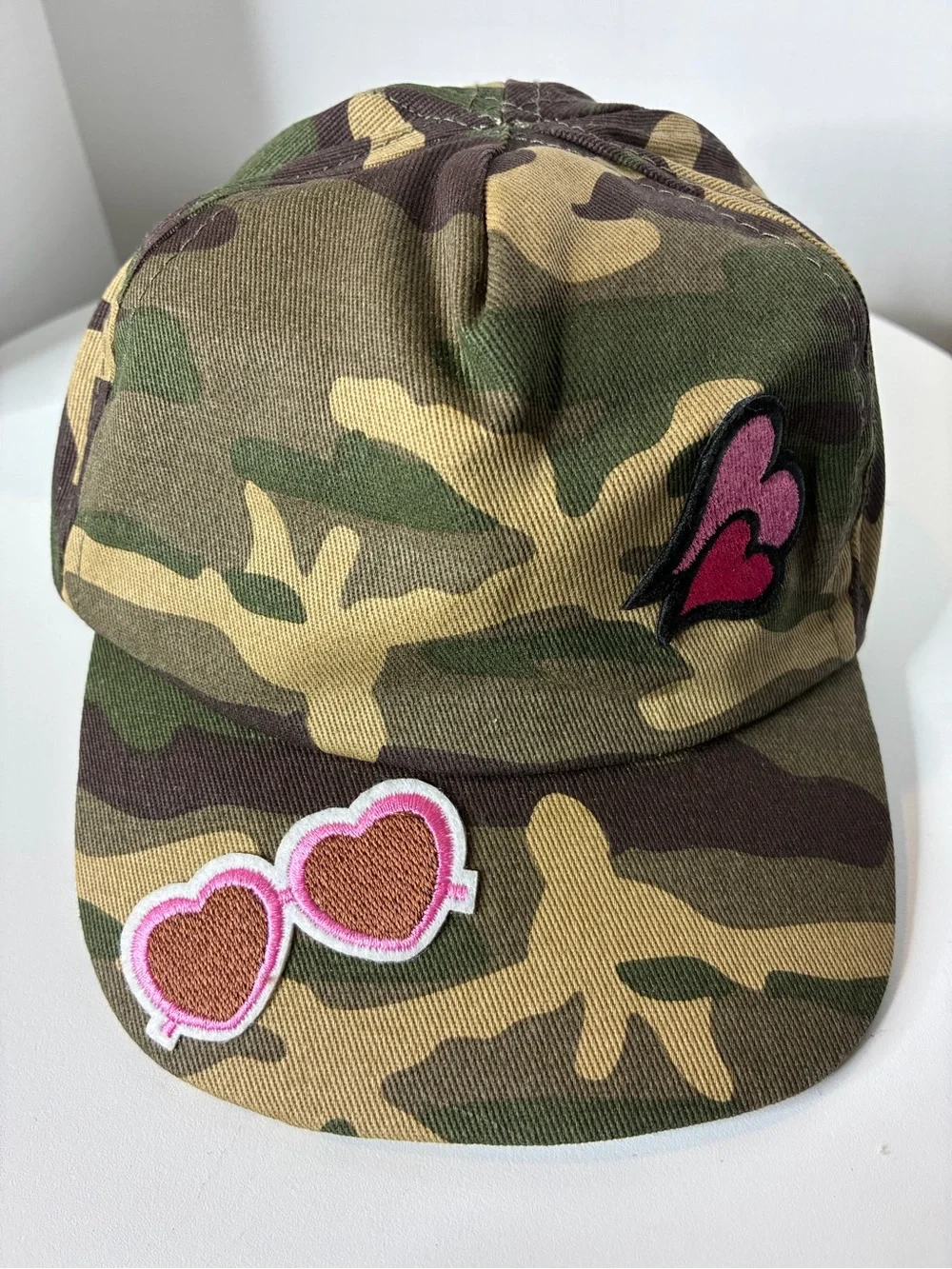 NWOT Camo Kids Cap with Pink Heart Patch